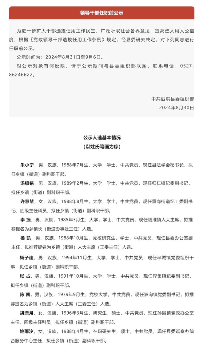 合肥干部最新任前公示发布